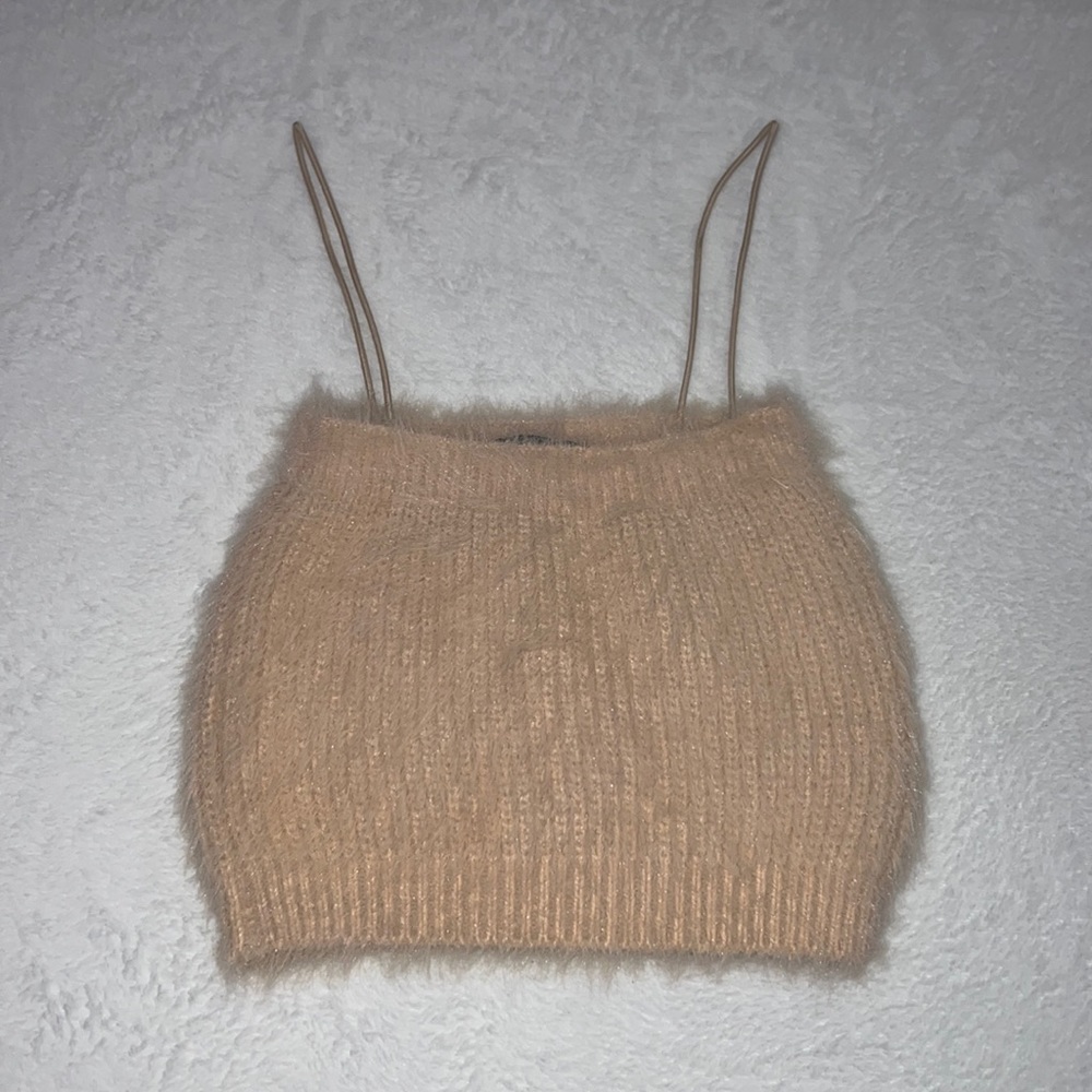 Zara Fluffy pastel pink spaghetti string bando top size S